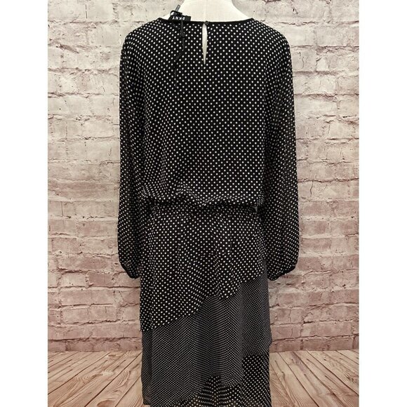 DKNY Womens Black Polka Dot Midi Sheath Dress Long Sleeve Polyester Size M - Picture 4 of 5